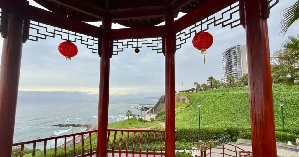 Chinese Park in Lima Peru with Temple and Views of Sea