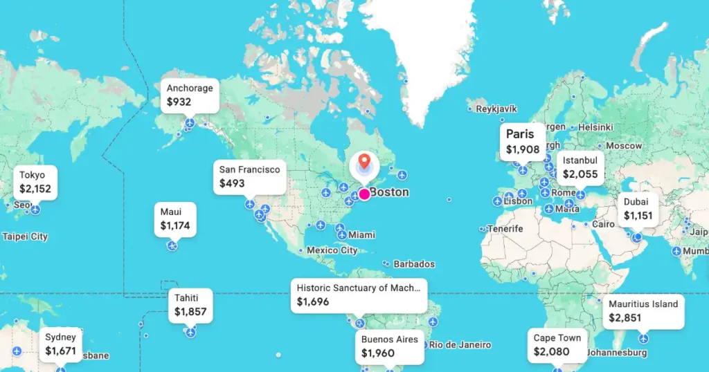 Map of world and places to choose where to travel