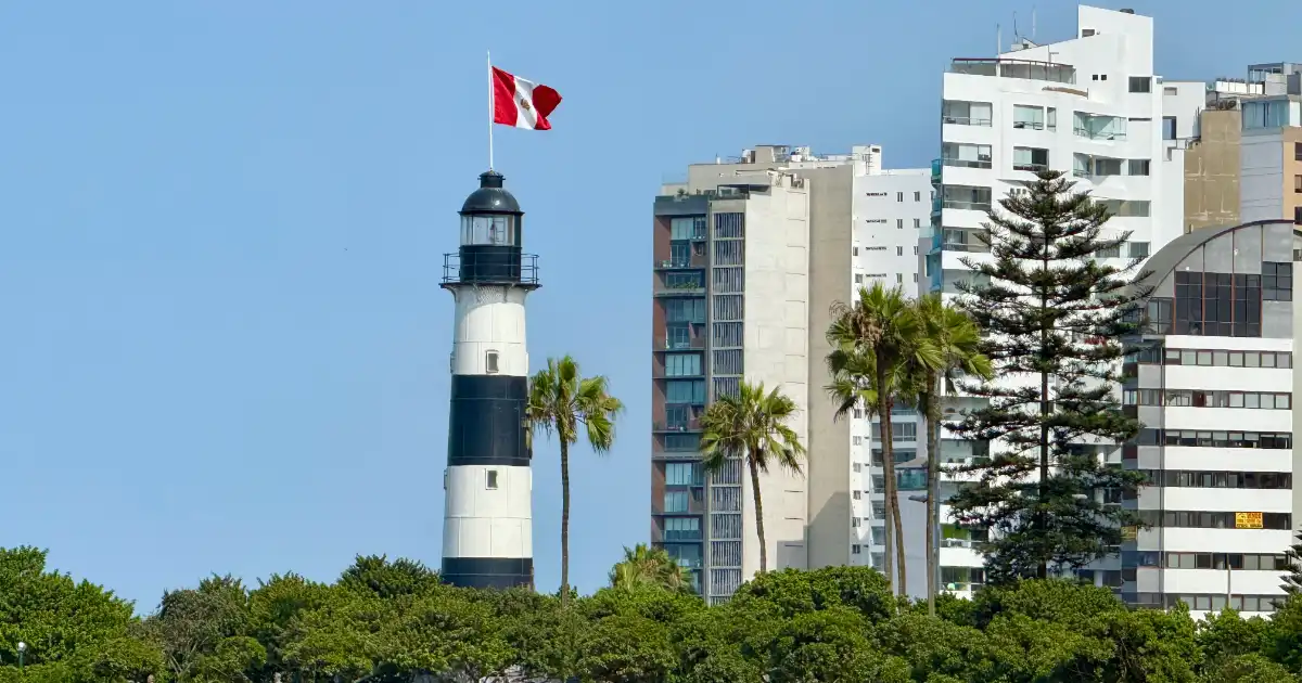 Marine Lighthouse Lima Peru with Flag waving